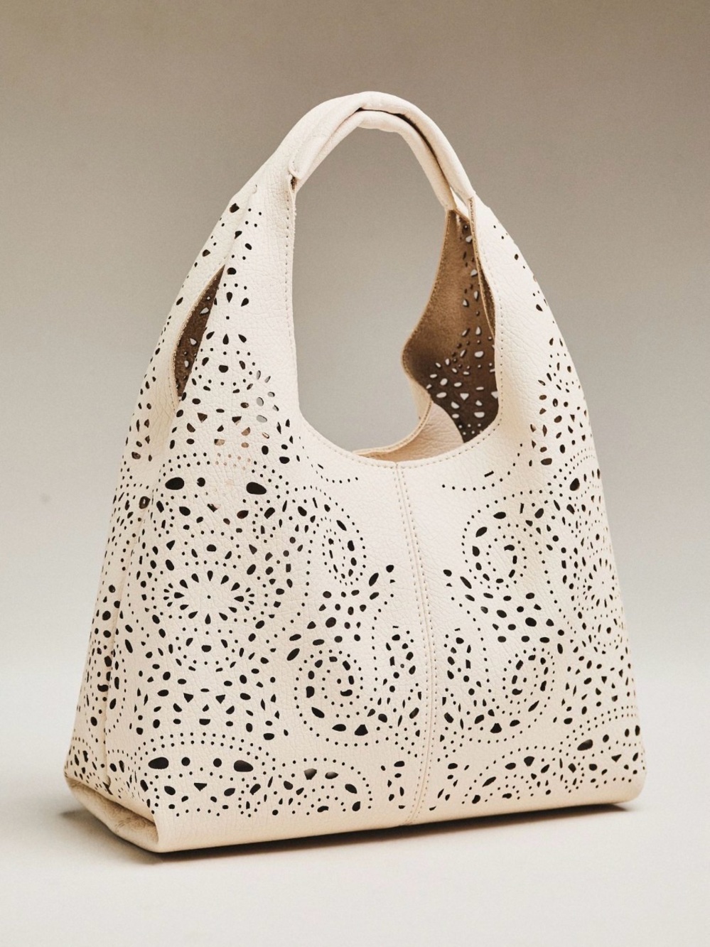 Anthropologie Melie Bianco Perforated Hand Bag in Bone NWT